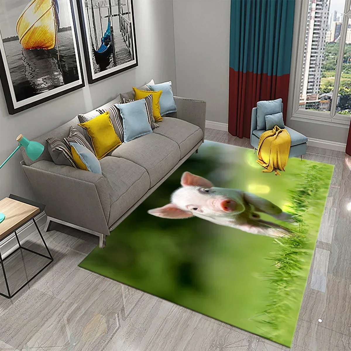 

Cute Cartoon Pig Kids Rug – Non-Slip Bedroom Living Room Floor Mat, Lovely Animal Carpet