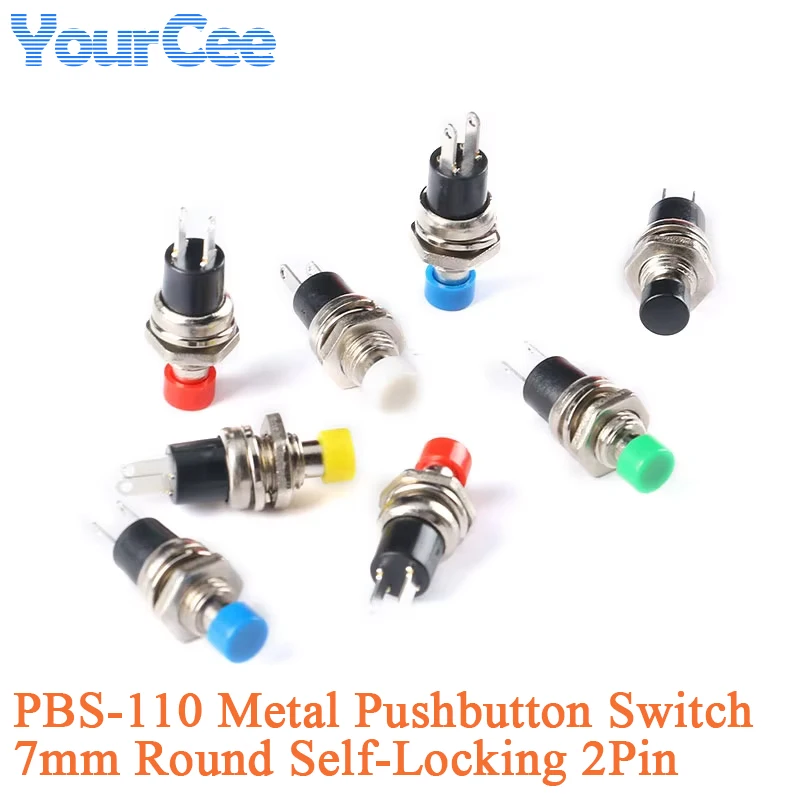 7/12mm self-locking Push Button Switch PBS-11A PBS-11B Round Switch Lockless Reset Self-Recovery 3A 250VAC 2Pin 6 Colors PBS-110