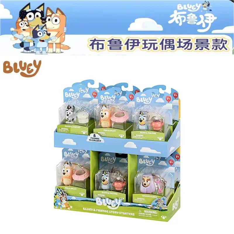 Original Bluey Friends Anime Figure Family Role Cute Things For Kids Puppy Doll Children Toy Model Collection Christmas Gift