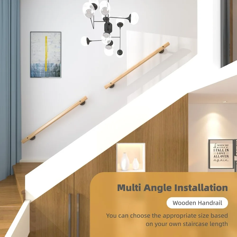 درابزين الدرج الداخلي والخارجي، 4 أقدام خشبية مثبتة على الحائط غير قابلة للانزلاق للدرج، مقابض أمان متينة #6