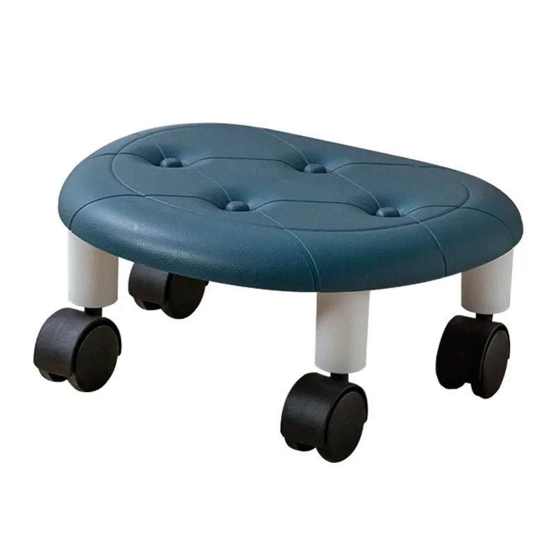 Imitation Leather Pulley Short Stool Bedroom Universal Wheel Plastic Bench Household Children With Wheels Small Stools