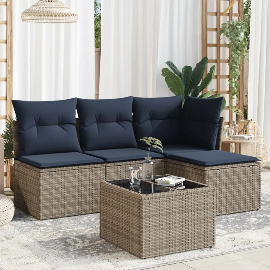 

5 Piece Patio Sofa Set with Cushions Gray Poly Rattan