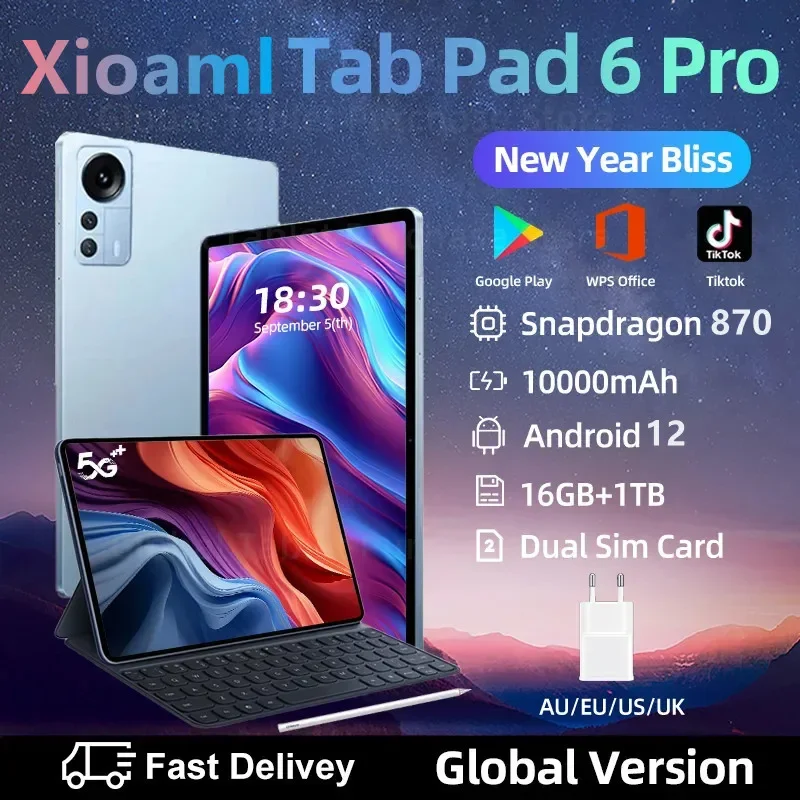 

2024 NEW Original Pad 6 Pro Tablet 4K Android 12 16GB RAM+1T ROM 11 Inch Snapdragon 870 Tablet PC 5G Dual SIM Card WIFI HD Mi