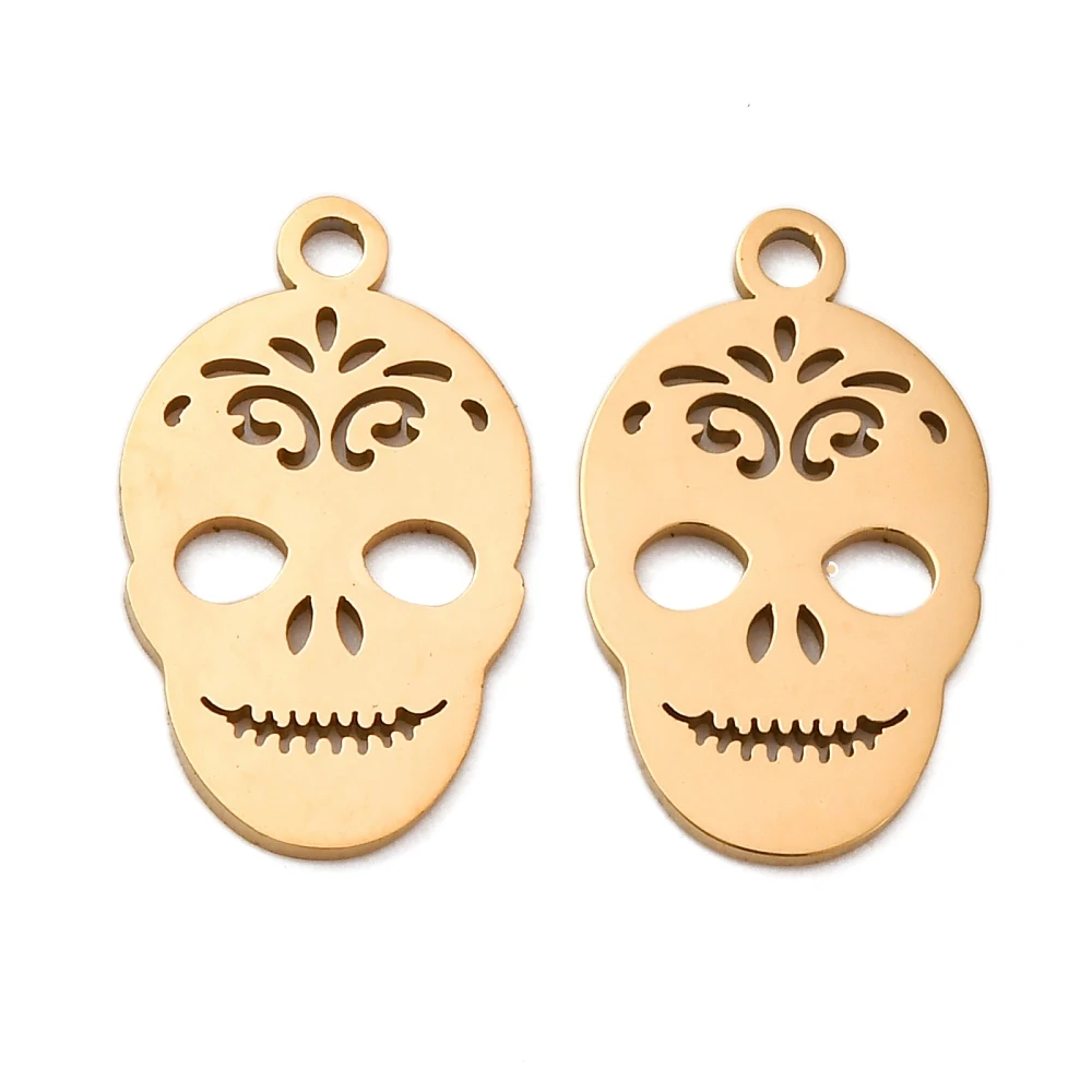 10Pcs Jewelry Making Charms 304 Stainless Steel Pendants Sugar For Mexico Holiday Day of the Dead Real 18K Gold Plated for Women
