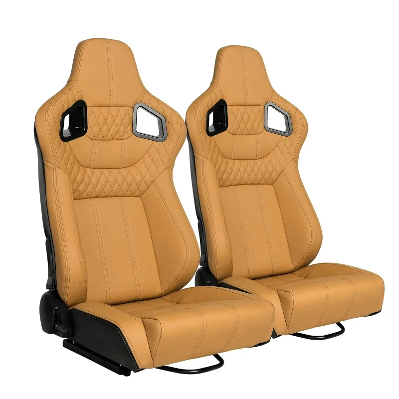 

2Pcs Universal Racing Bucket Seats, Dual Lock Sliding Rails, Yellow PVC Leather, 210° Adjustable Backrest, For Car Modification