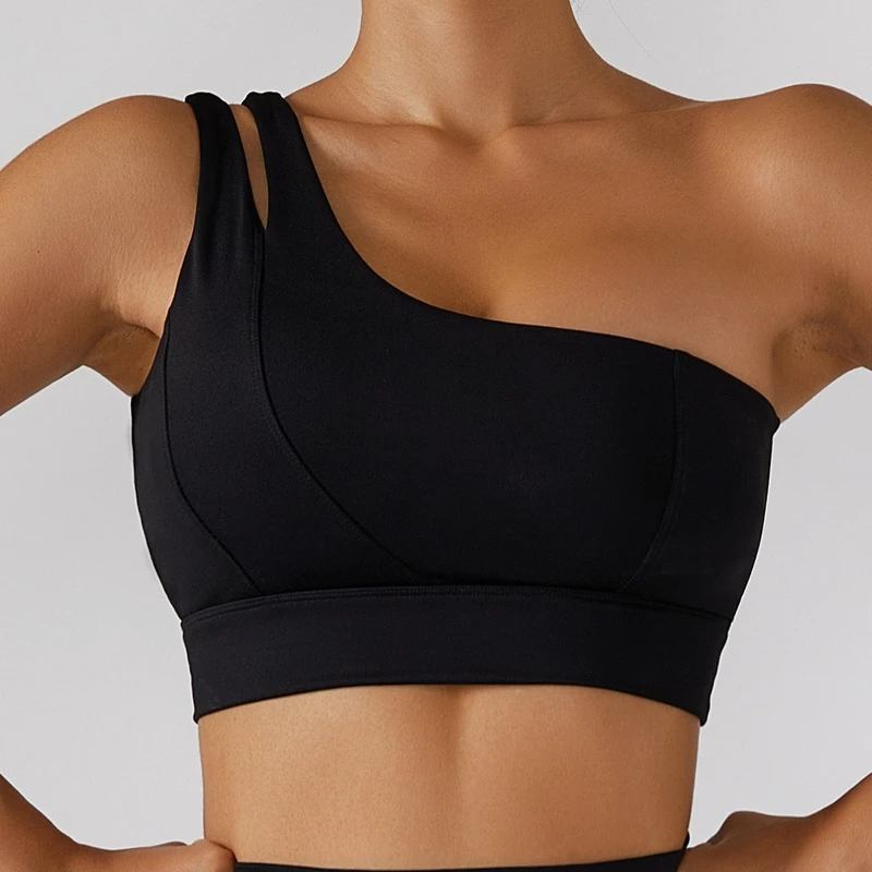 One Shoulder Sports Bra Women Yoga Top High Impact Naked Feeling Tank Top One Strap Gym Fitness Tennis Workout Crop Top Padded