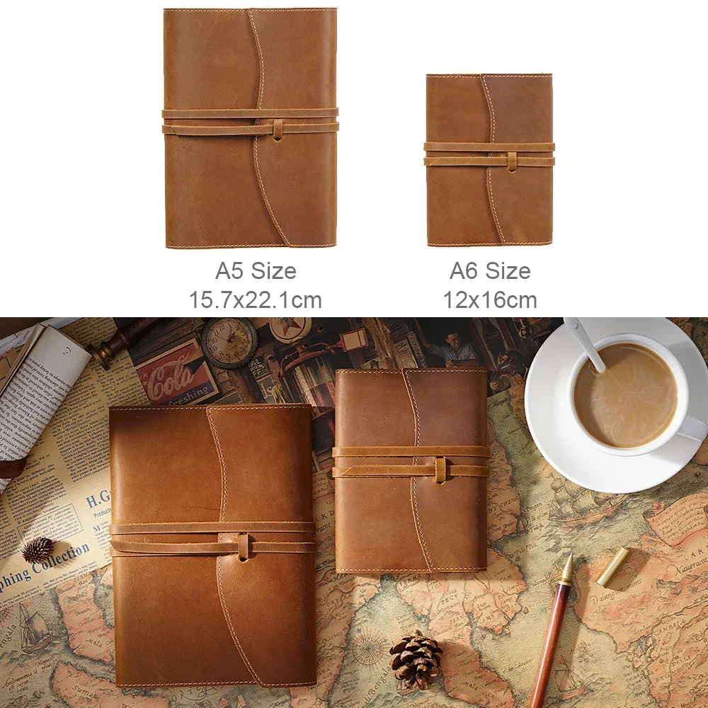 Genuine Leather Book Cover Sleeve Protector with Binding Rope Business Notepad A5 A6 Size Notebook Case Office School Supplies