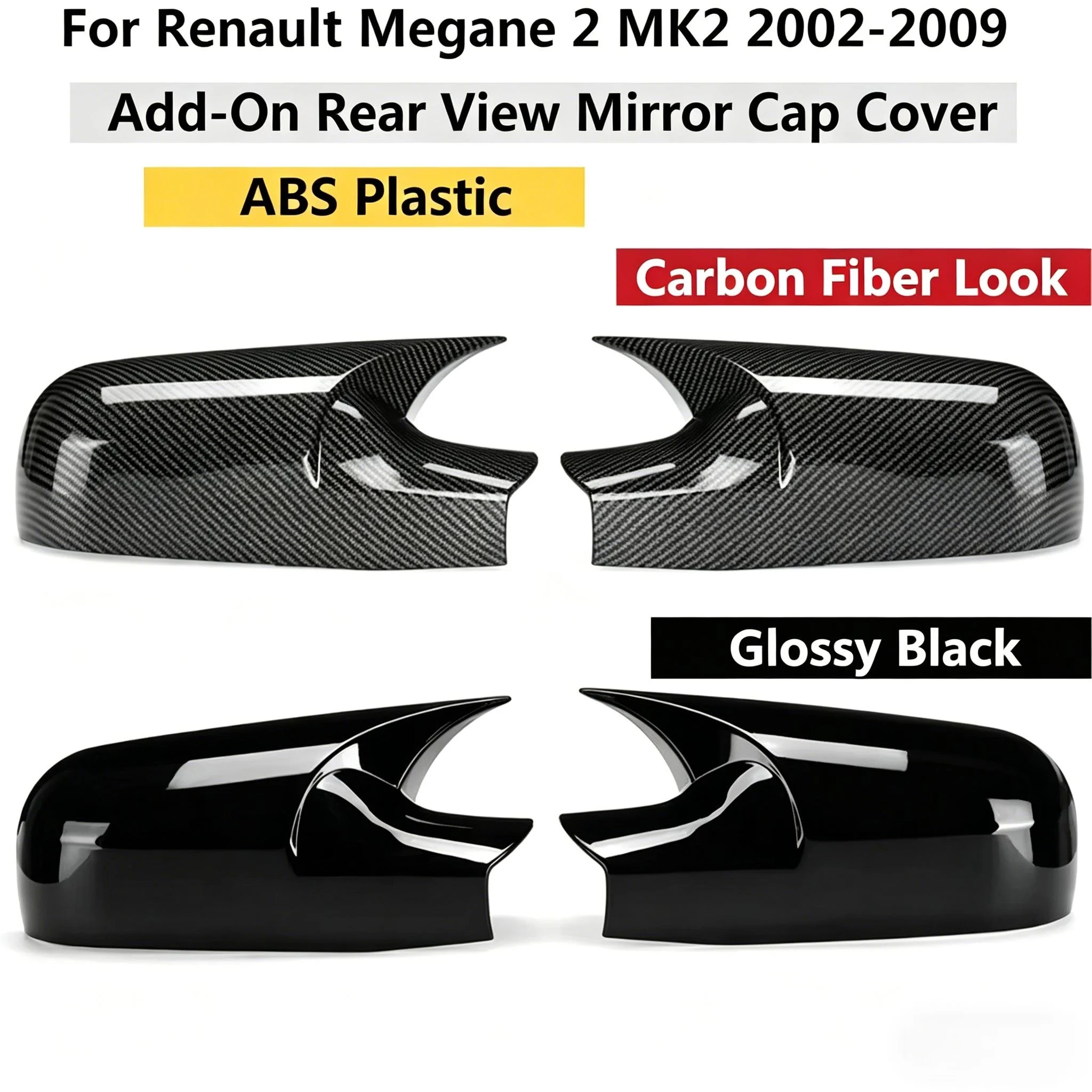 Para Renault Megane 2 MK2 2002-2009 Par de Capas de Espelho Retrovisor Lateral, Carcaça do Espelho e Acabamento Decorativo Externo