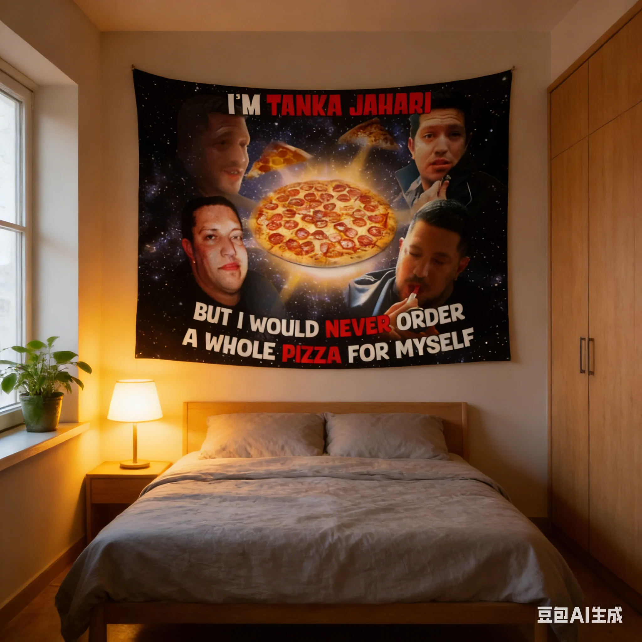 1pc Tanka Jahari Pizza Meme Tapestry Polyester 2D Flat Wall Hanging for Bedroom Living Room All Season Home Decor Gift