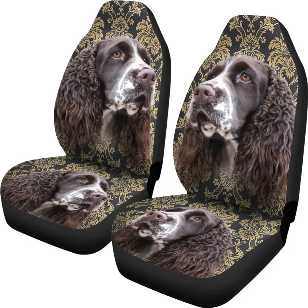 Cute English Springer Spaniel Print Car Seat Covers Set 2 Pc, Car Accessories Seat Cover