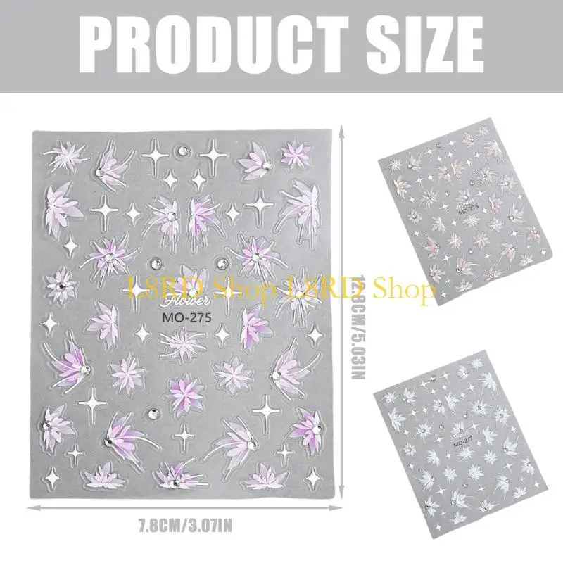 L8rd Decalli fiori autoadesivo 5D Adesivi per unghie con diamanti in rilievo 5D per donne