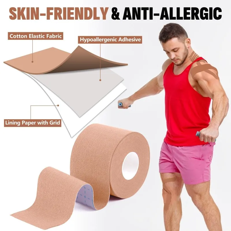 Kinesiology Tape, 2 Inch X 16.4 Feet Waterproof Athletic Tape, Uncut Kinetic Tape, Muscle Tape, Sports Tape For Exercise-A00E