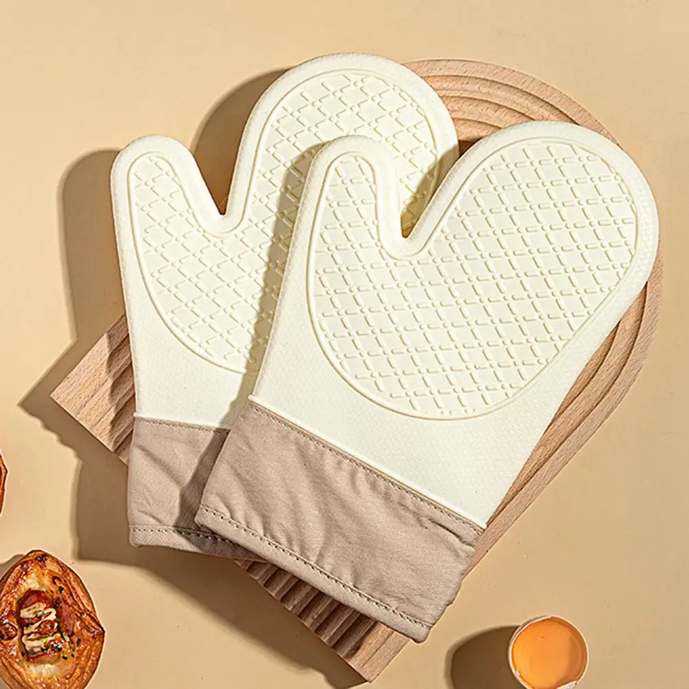 Heat-resistant Oven Gloves Anti-scald Gloves 1pc/2pcs Silicone Oven Gloves Heat Resistant Quilted Design High-temperature