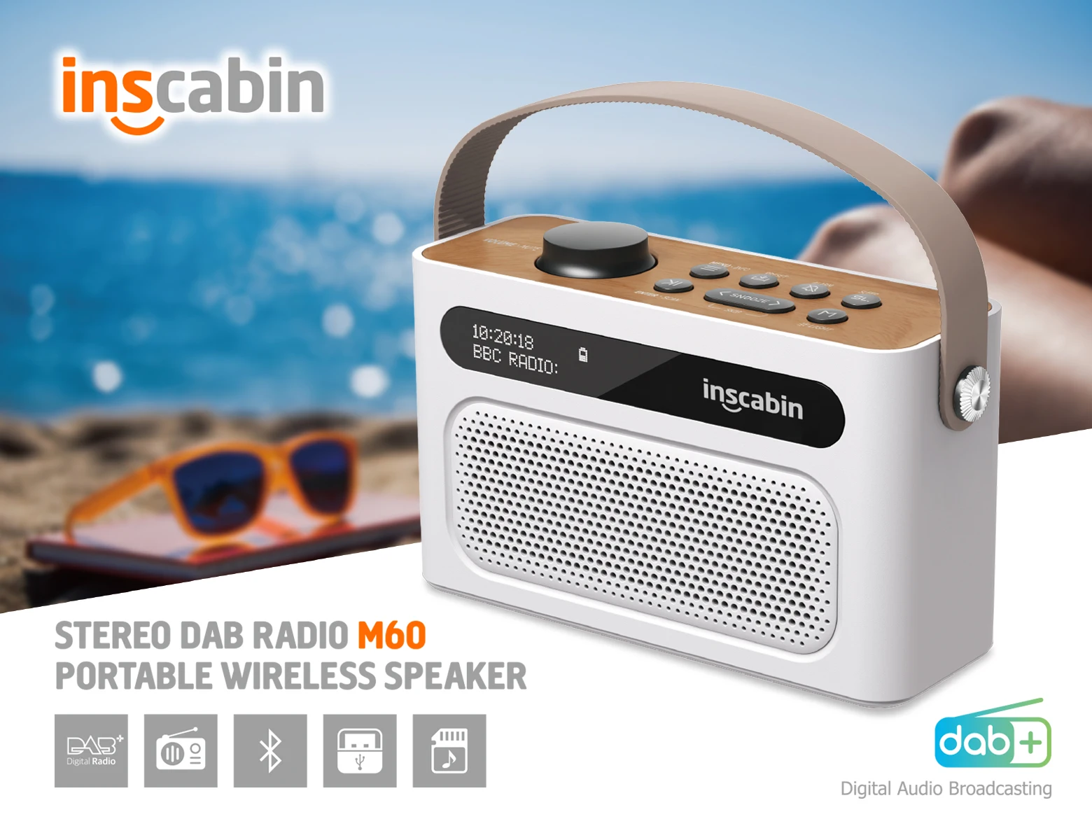 Inscabin M60II DAB Radio Portable Wireless Speaker with Bluetooth, FM/Beautiful design/Rechargable Battery/TF/USB