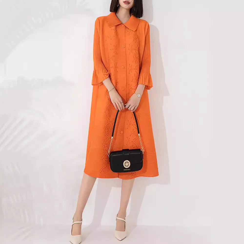 

Женские платья Miyake Pleated Fashion свободное расклешенное платье с манжетами на груди
