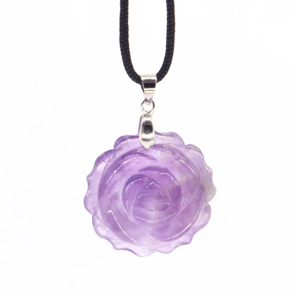 Pendentif Fleur Rose en Pierre de Clip de Guérison Naturelle, Bijoux Quartz Carimplantés, Collier Exécutif, Cadeaux d\'Amour Leon, Vente en Gros, 25mm