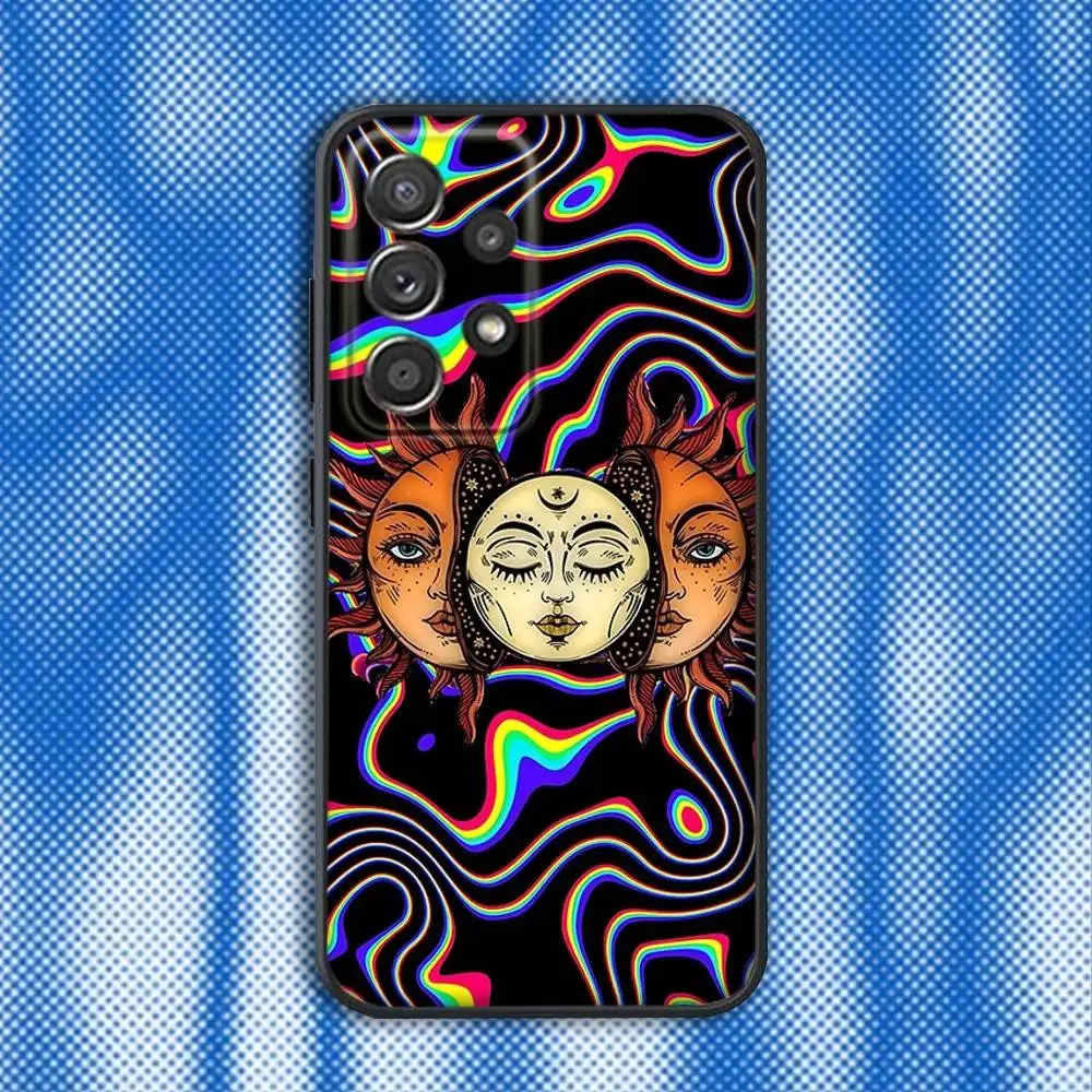 삼성 S25,S24,S21,S22,S23,S30,Ultra,S20,Plus,Fe,Lite,Note,10,9,5G 블랙 커버용 다채로운 사이키델릭 트리피 아트 전화 케이스