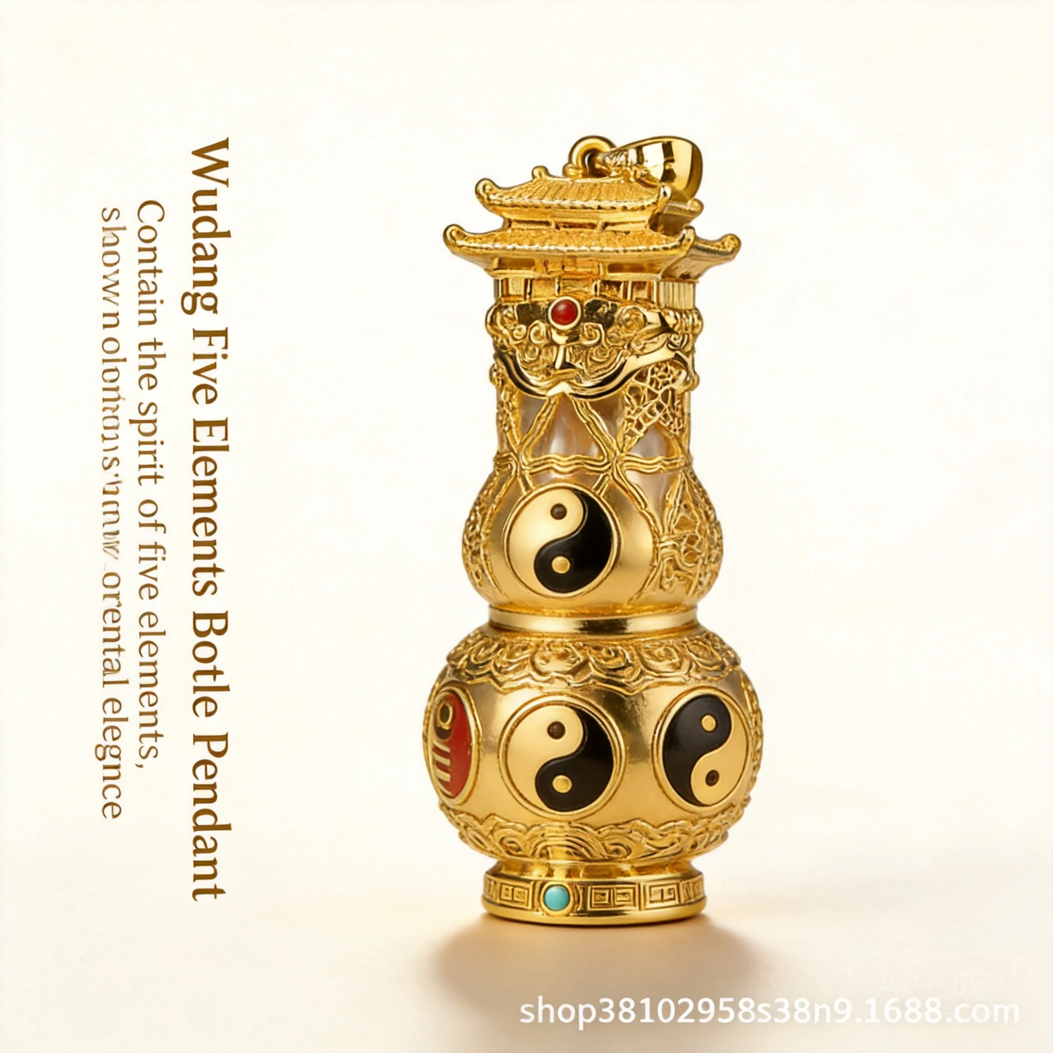Traditional Chinese Style Wudang Mountain Five Elements Bottle Pendant Gold Silver Color Openable Built In Sutra Lucky Wealth