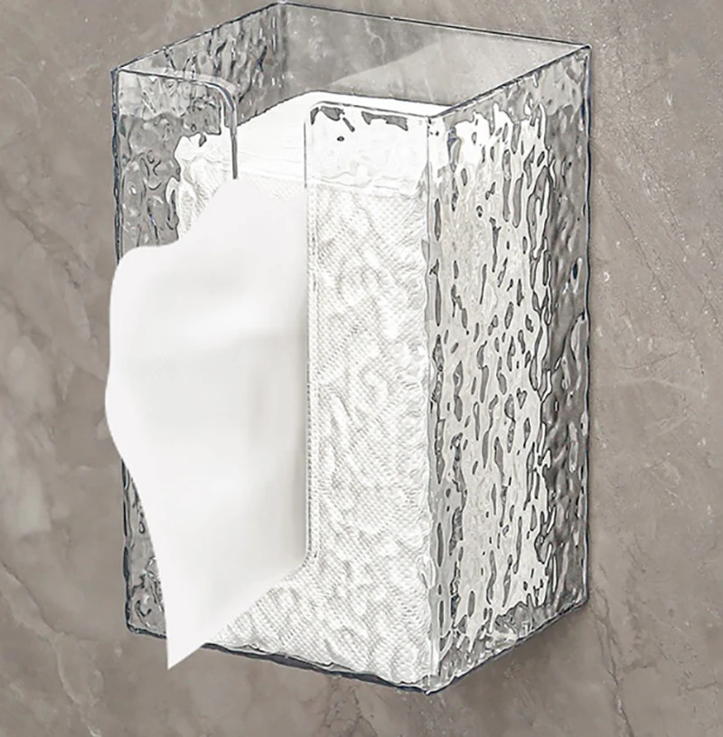 -Multipurpose Tissue Box Transparent Rectangular Tissue Storage Box Bathroom Wall Mounted Toilet Paper Case Desktop Napkin Box