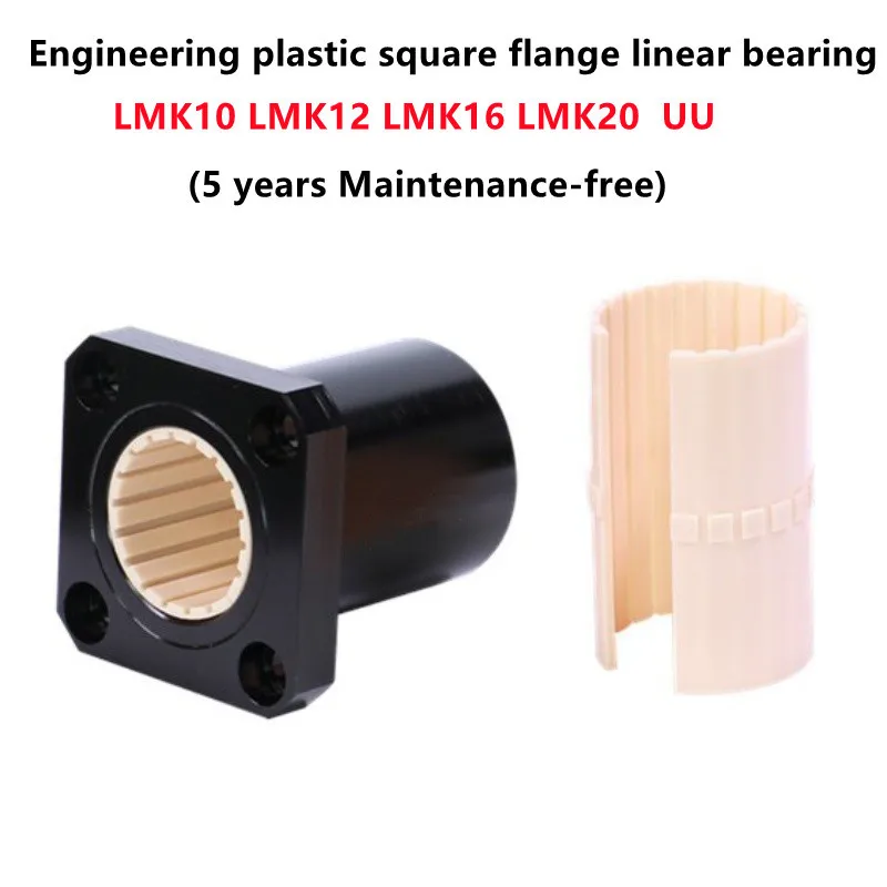 

10pcs Engineering plastic square flange linear bearing LMK10UU LMK12UU LMK16UU LMK20UU Durable linear Bush Maintenance-free