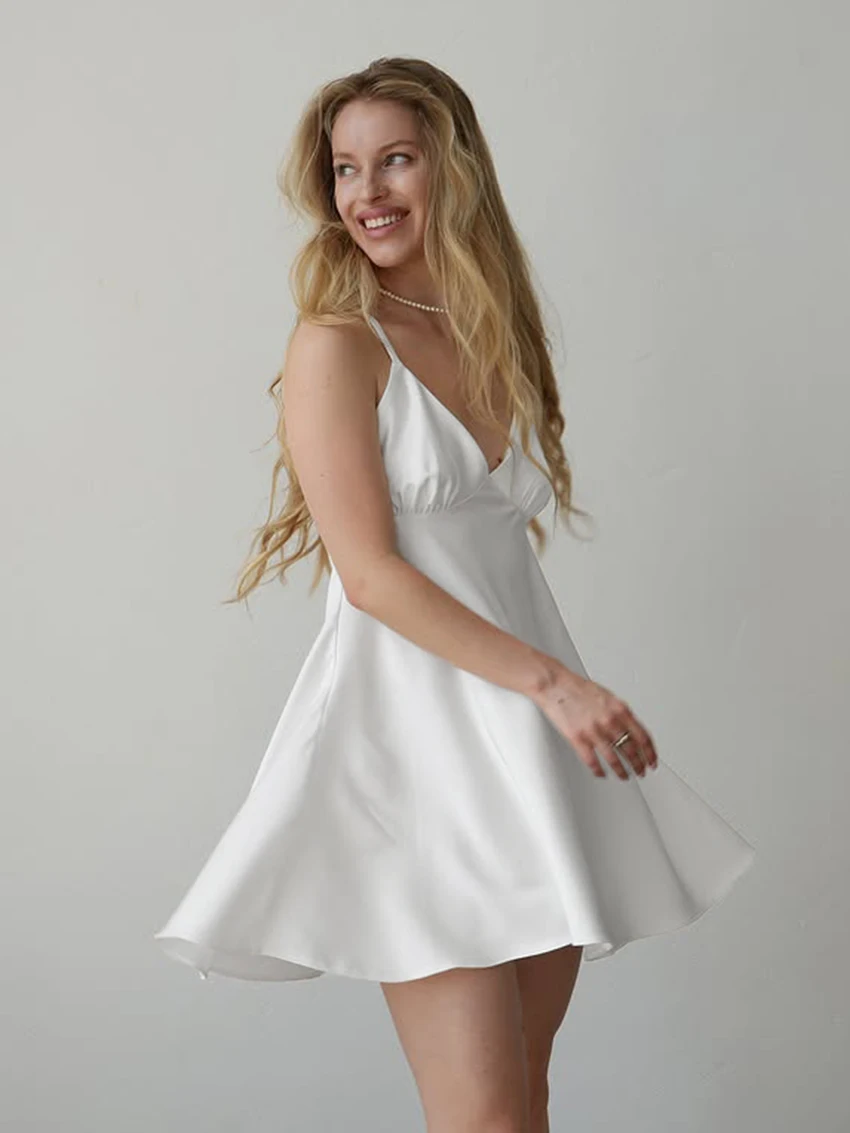 Marthaqiqi Casual Female Nightgowns V-Neck Sleepwear Spaghetti Strap Pajamas Backless Nightwear Mini Dress Loose Women'S Nightie