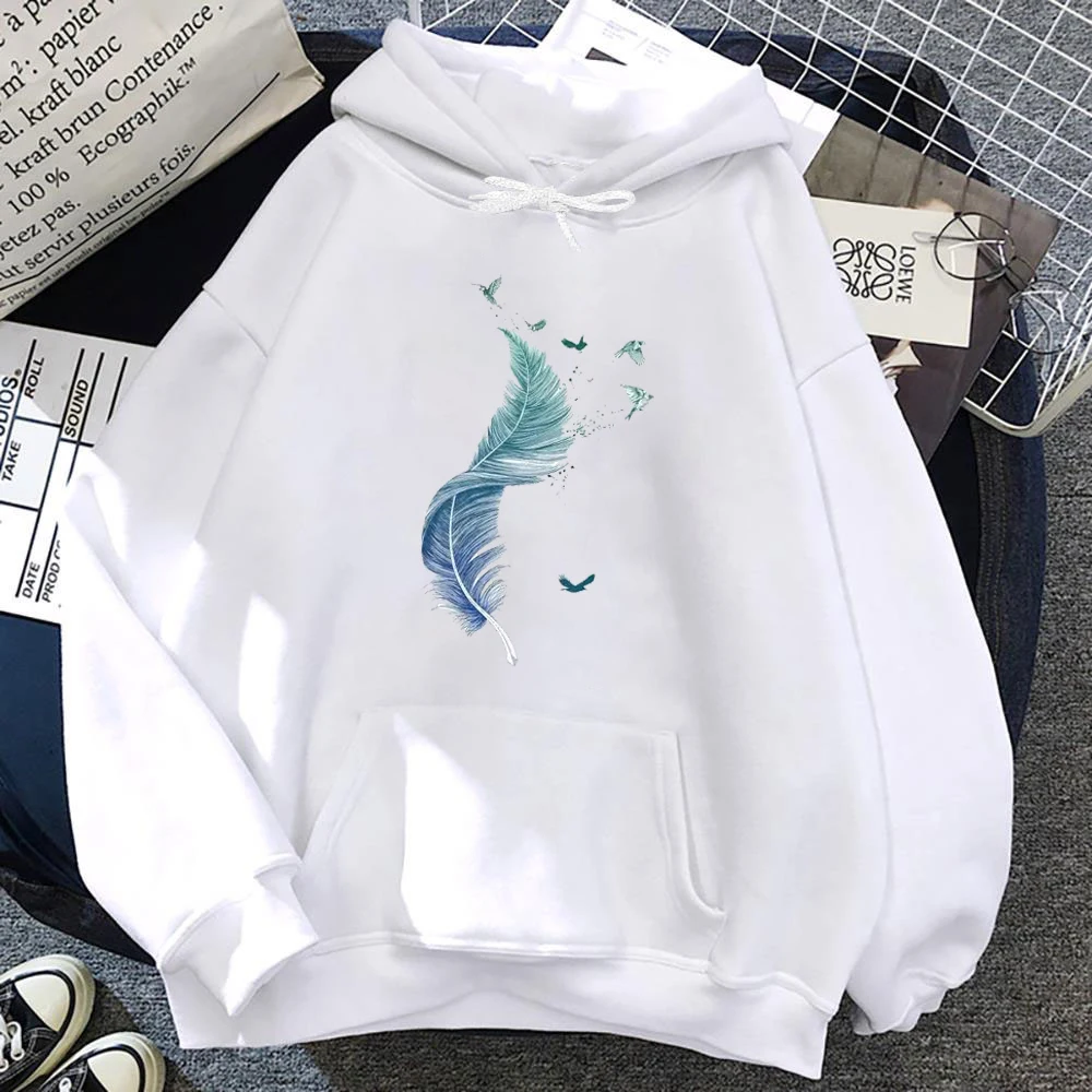 

Feather Graphic Sweatshirts Women Long Sleeve Fleece Clothes Graphic Hoodies Clothing Fashion Female Women's Sweatshirts