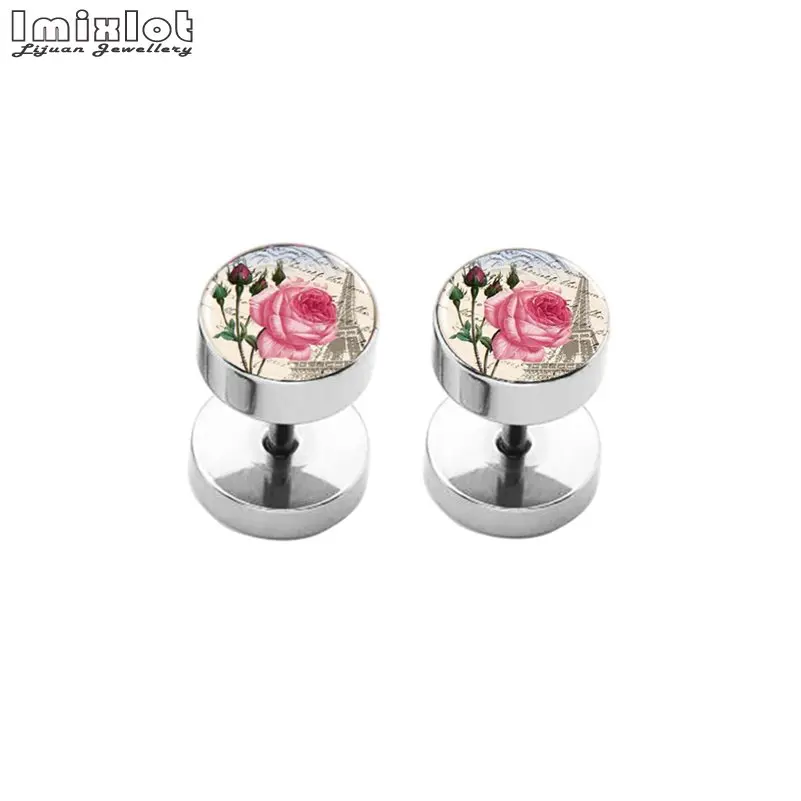 2pcs Multiple Styles Punk Stainless Steel Earrings Women Men Dumbbells Barbell Round Pierceing Ear Stud Earring Fashion Jewelry