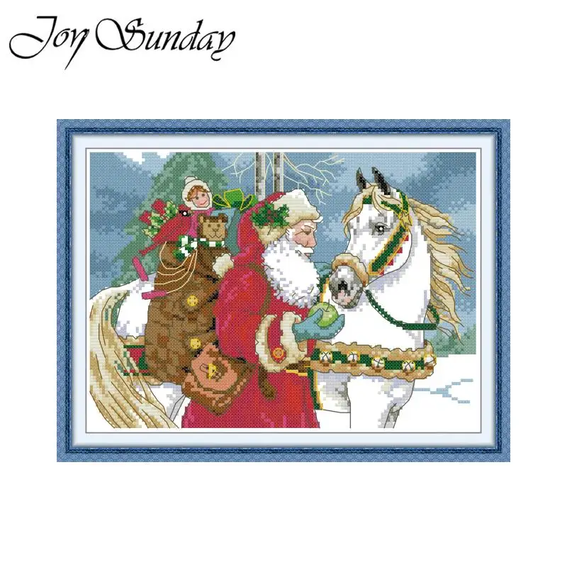 Joy Sunday Cross Stitch Kit Santa Claus HD Patterns Printed Counted Fabric Aida 16/14CT DIY Embroidery Sets Craft Needlework Set