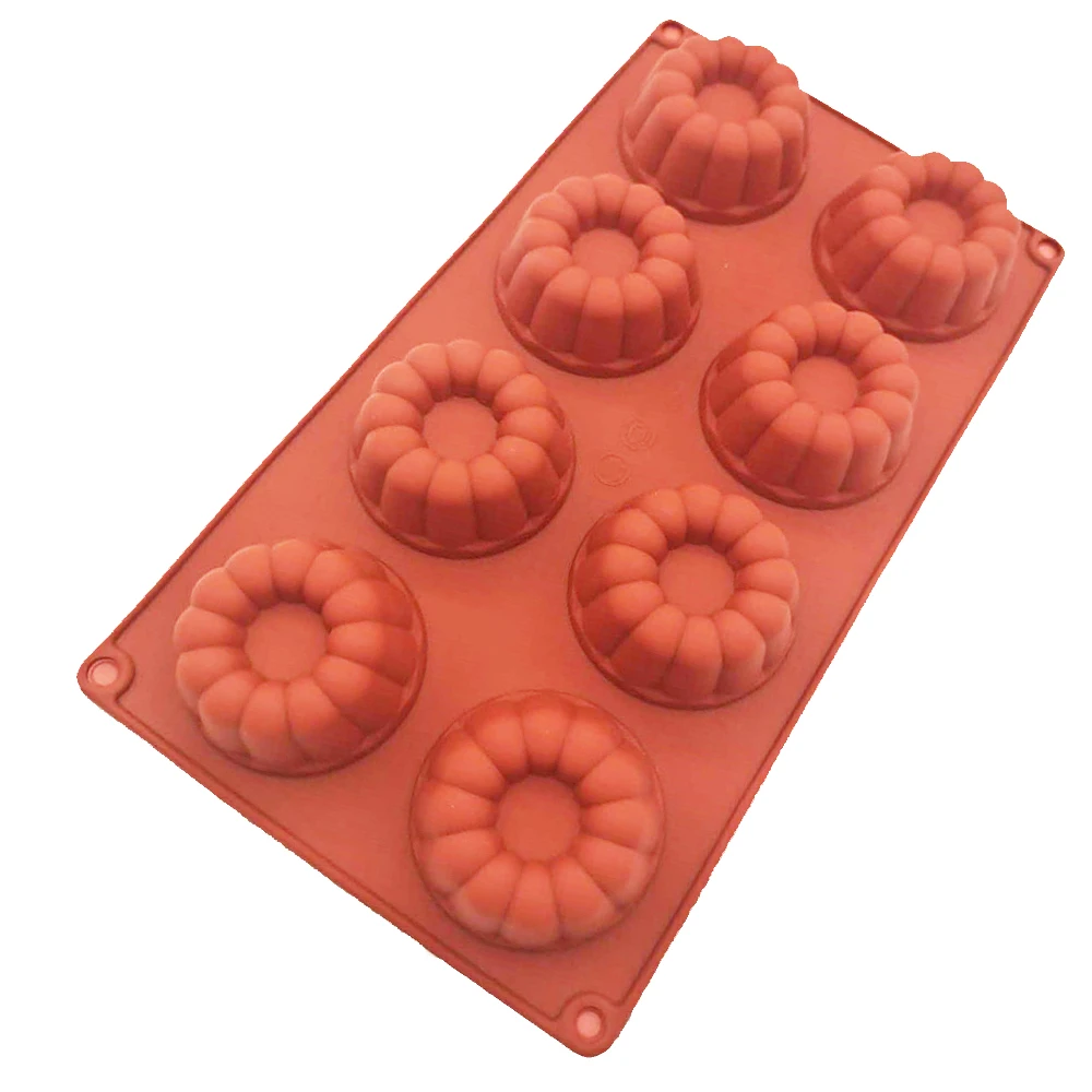 Gran oferta molde de pastel de silicona 8 agujeros en forma de flor gelatina Donut Mousse hecho a mano DIY calabaza pudín molde herramienta de cocina