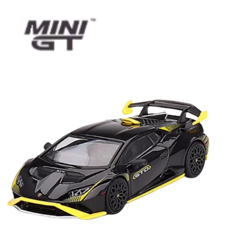 MINI GT1:64 638Lambogini Huracan STO Black alloy die-cast car model, children's birthday toy gift collection trendy accessories.