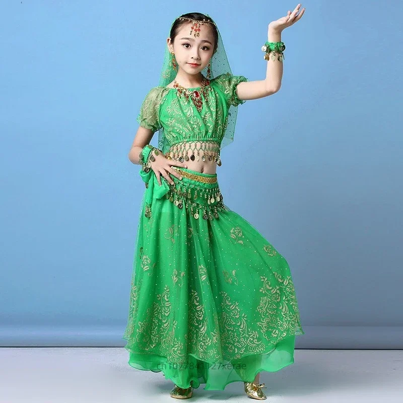 Indiase buikdanskostuum Nieuw prestatiekostuum Kinderdag Etnische dansfestival voor kinderen Prestatiekostuumset