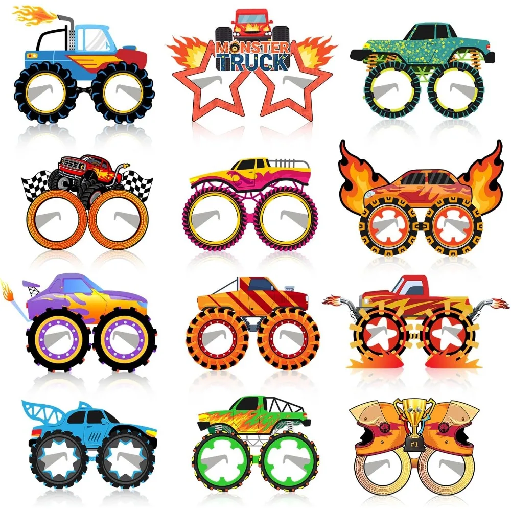 

24 PCS Monster Truck Paper Eyeglasses Monster Truck Party Favors Supplies Birthday Party Decorations Gifts Photo Booth Props