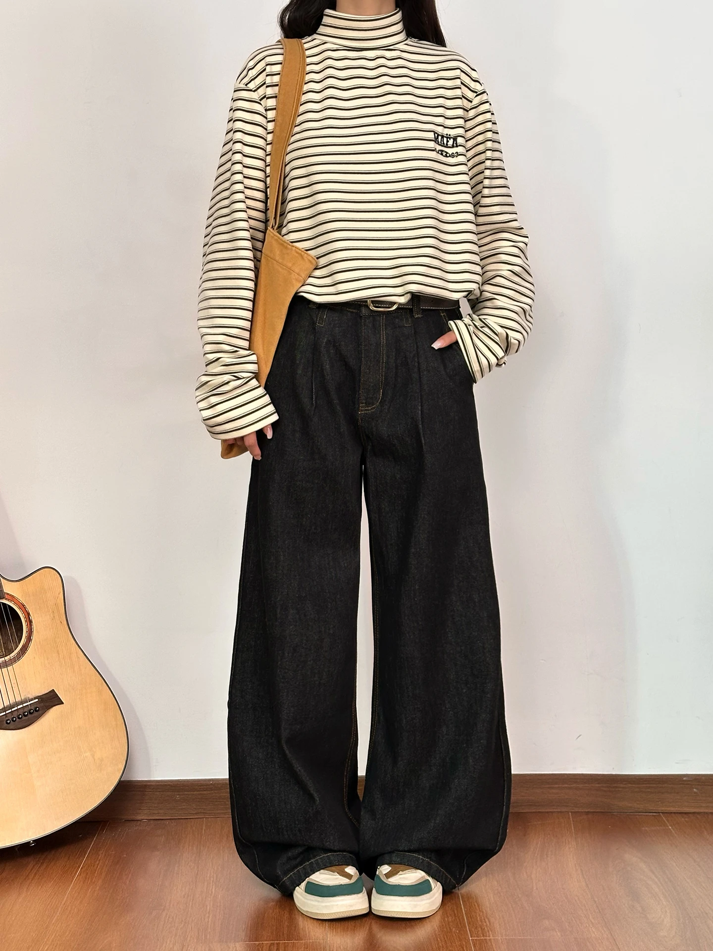 

Оригинальные американские ретро-джинсы из черного денима для женщин: свободные, прямые, с широкими штанинами, дизайнерские, с эффектом похудения, с завышенной талией