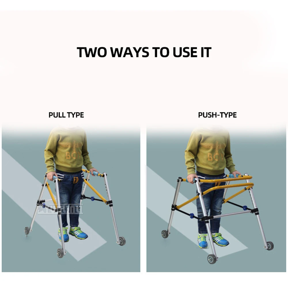 Walking Aids Aluminium Lightweight Safety Children Hemiplegia Walker With Cushion Assisted Standing 4-Wheel