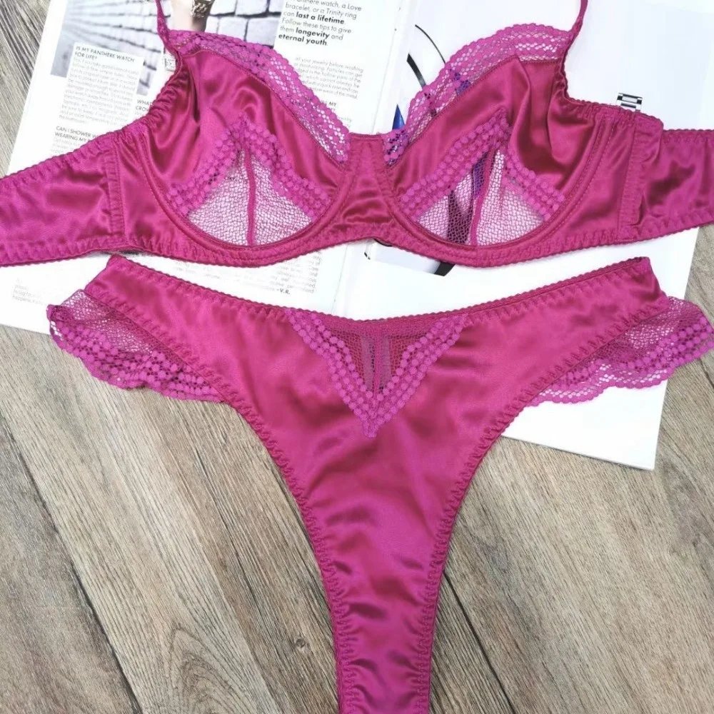 BANERDANNI Women Mesh Satin Lace Brassiere Ultra Thin Minimizer Anti Sag Soft Breathable Support Daily Lingerie 32‑38AB Bra Suit