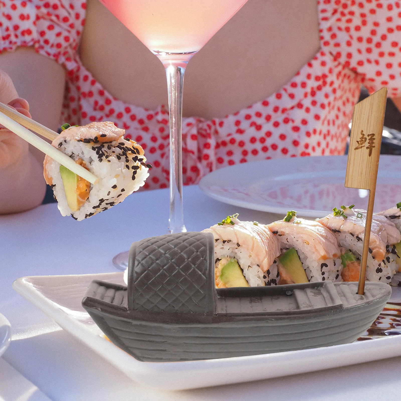

Dry Ice Sushi Dish Ornament Decorative Mini Boat Miniature Boat Ceramic Wood Plate Adornment Sashimi Japanese Platter