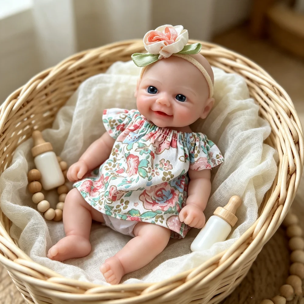 6 Inch All Silicone Reborn Doll Chubby Vivienne Lifelike Soft Solid Silicone Washable Doll Stress-relieving Collection Toys