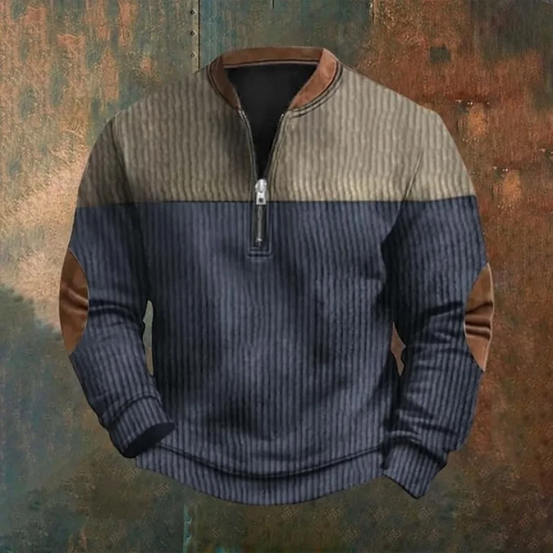 Men's Pullovers Casual Fashion Loose Knitted 3D Print Zipper Long Sleeve Half Zip Sweatshirt Autumn 2026 New Harajuku Clothes