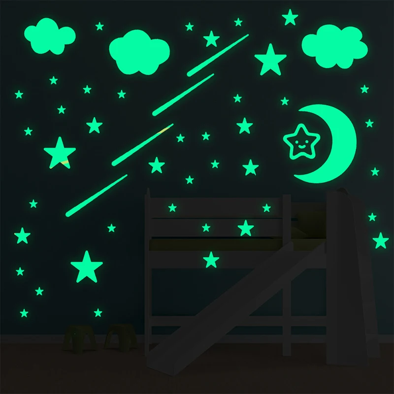 Glow-in-the-dark Stickers Stars Moon Meteor Wall Stickers Bedroom Children's Room Wall Decoration Cartoon Luminescent Stickers