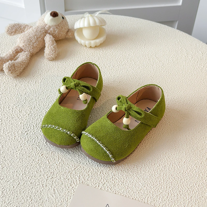 Designer Sandals Kids Shoes for Girls Birkies 2026 Spring Autumn New Model Simple and Versatile Bow Tie Little Leather Shoes