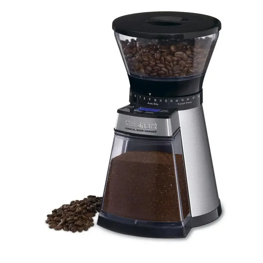 Electric Stainless Steel Burr Coffee Grinder with 18 Grind Options and LCD Display Hopper Holds 0.5lb Beans Timer and Cord