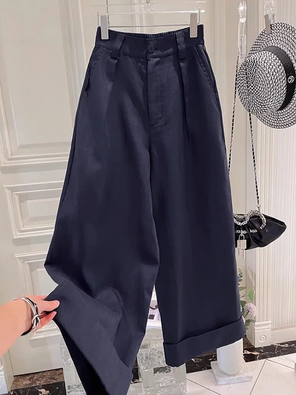 

plus Size Wide Leg Pants Korean Sle Cuffed Straight Casual High Waist Spring Autumn ex Faionable Nine Points Jeans