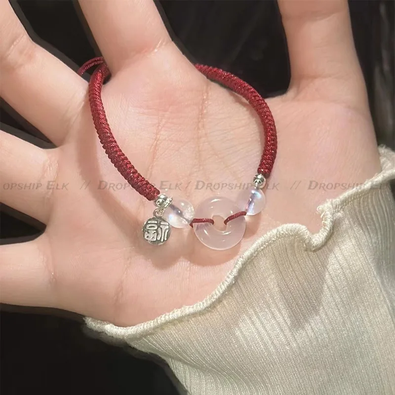 Bracelet en corde de coton et acier titane doré pour hommes et femmes, couleur argent, bijoux pour cadeaux, Bracelet à breloques