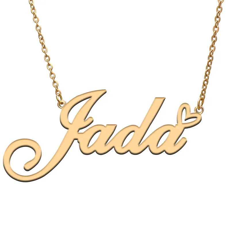 Jada with Heart Name Necklace for Women Stainless Steel Jewelry Nameplate Pendant Femme Mother Child Girls Gift