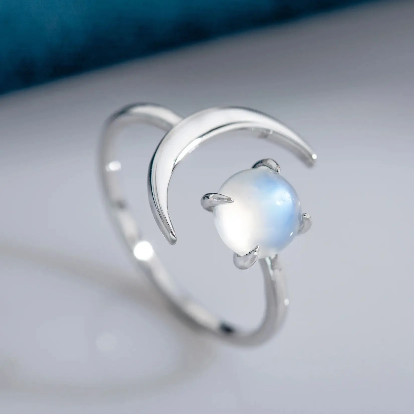 

Женское регулируемое кольцо с лунным камнем из стерлингового серебра 925 пробы, круглый натуральный камень, целебный кристалл, ларимар и кольца с камнями по месяцам рождения