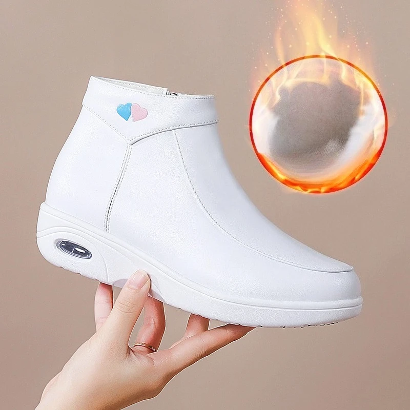 حذاء رضاعة عالي الجودة للنساء مصنوع من الجلد الطبيعي مع القطن مضاف للدفء في الشتاء، قمة عالية وخفيفة الوزن