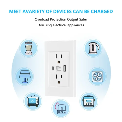 Imagen 2 del producto Toma de corriente doble USB tipo C de pared estándar americano, toma de Panel de PC con interruptor de luz estadounidense, enchufe mexicano doble de 15A con carga USB