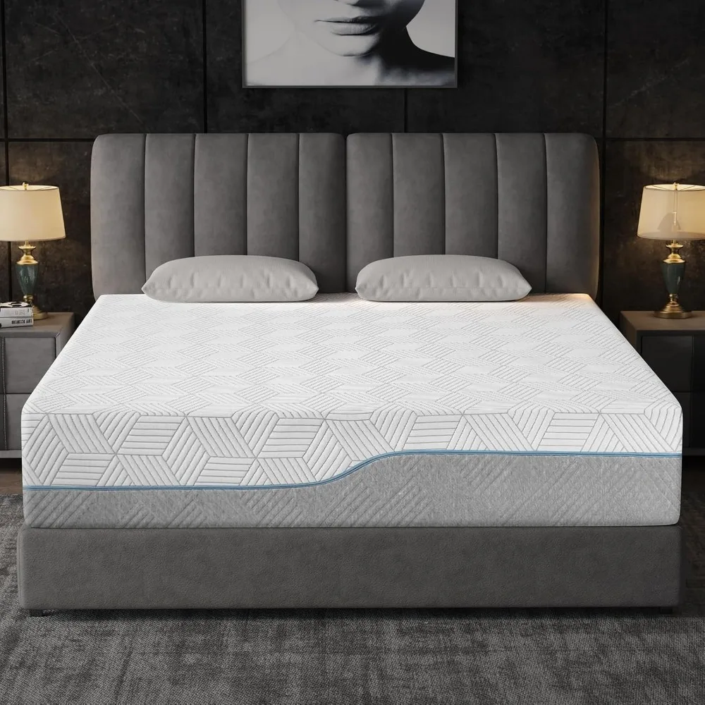 

Extra Firm Mattress 14 Inch with Ice Silk Cover, Premium Cooling Green Tea/Gel Memory Foam Mattresses in A Box