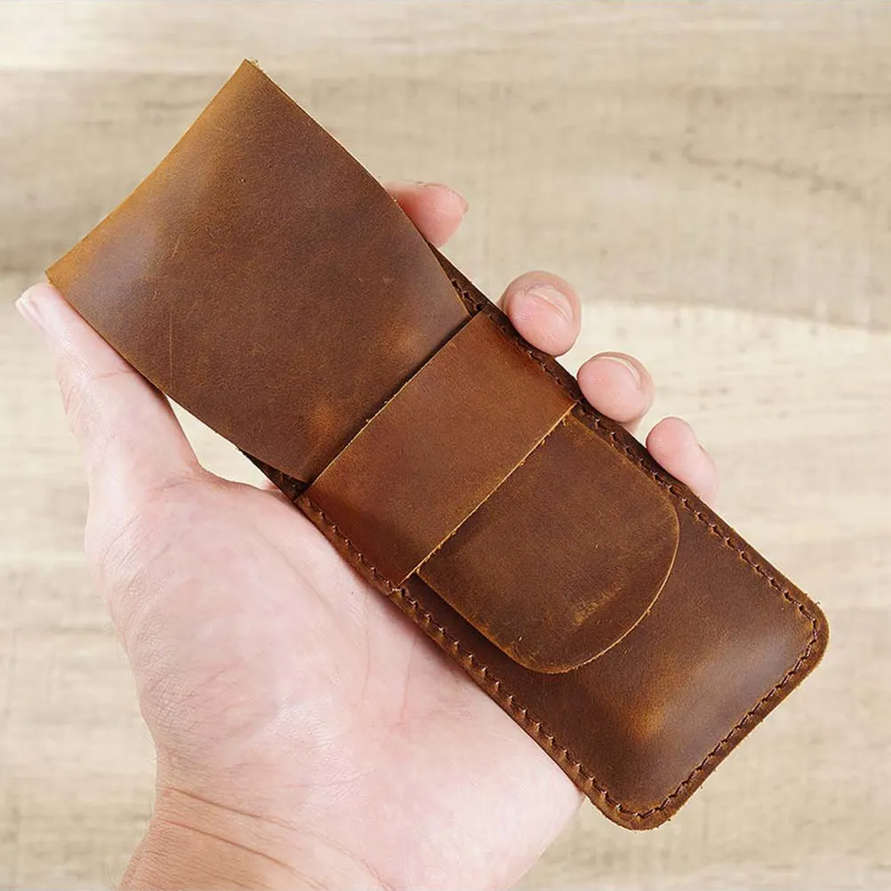 Classic Pencil Pouch Retro Pen Bag Cowhide Material Portable Pen Organizer for Students Artists Office School Gift