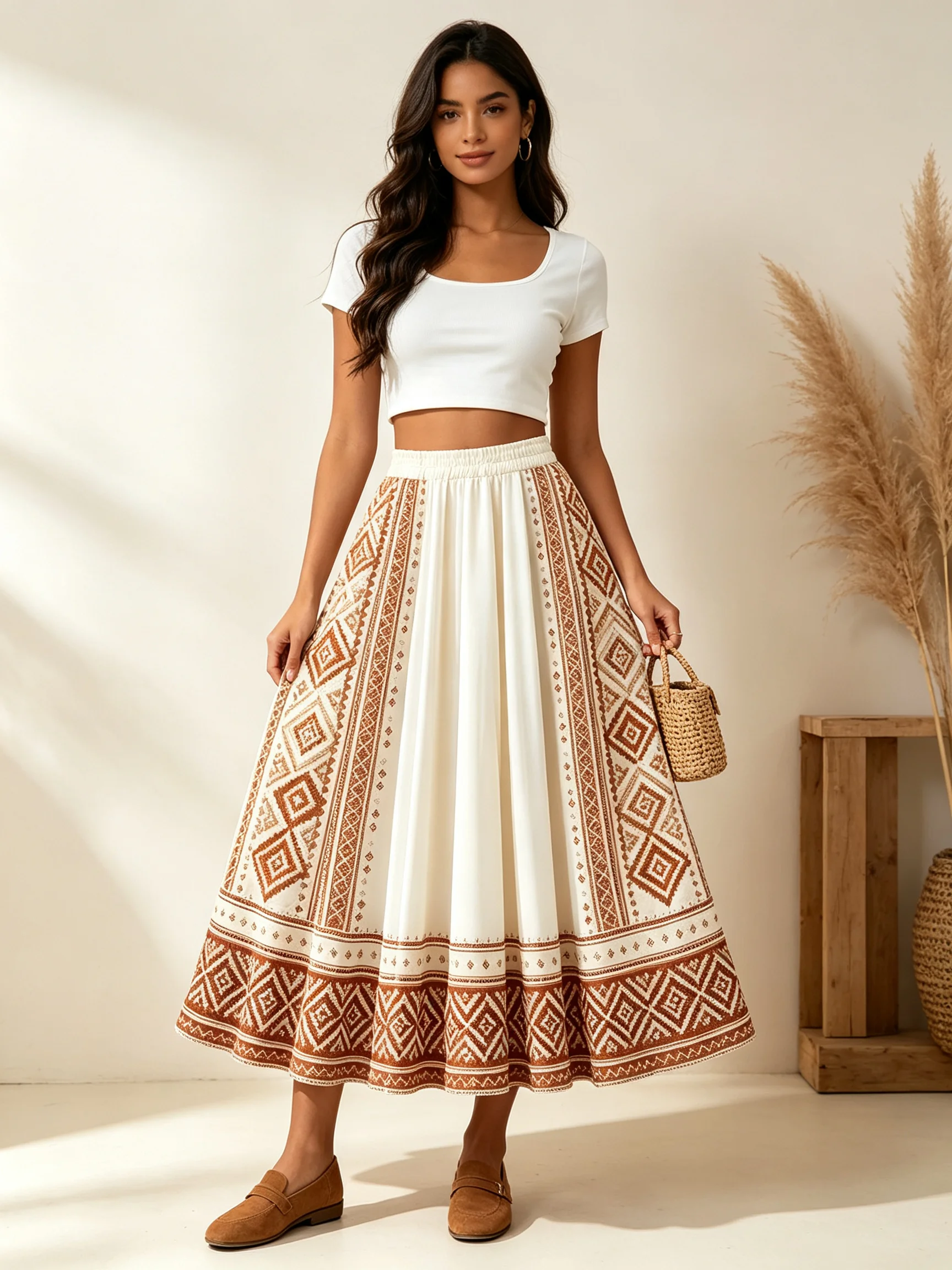 Women's Printed Long A-Line Skirt with Tiered Tulle Dress, Ethnic Style, Spring Summer, Daily Wear, Vacation And Travel